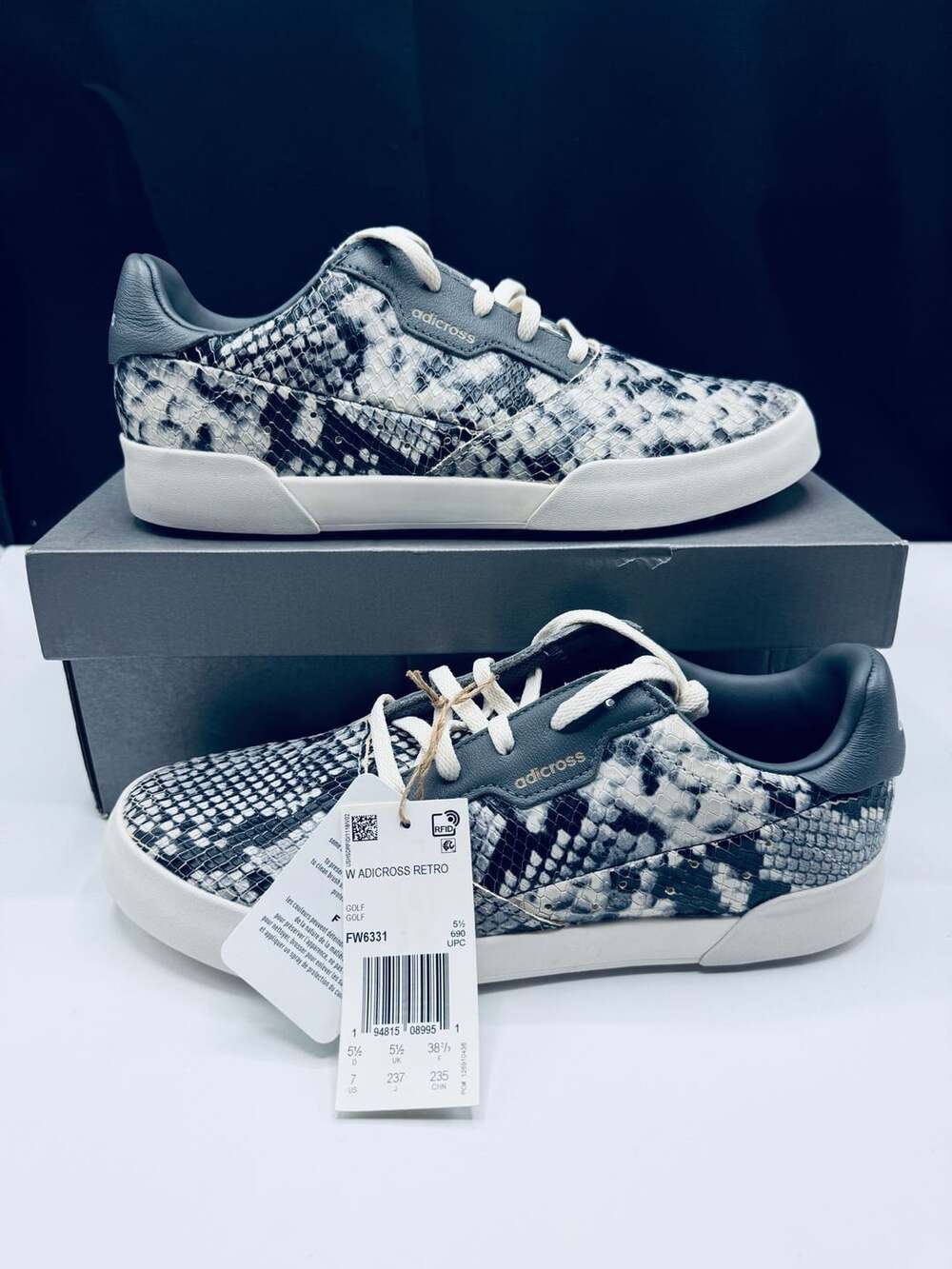 Adidas Adicross Retro Golf Shoes Women’s Size 7 Python Black White Spike-less